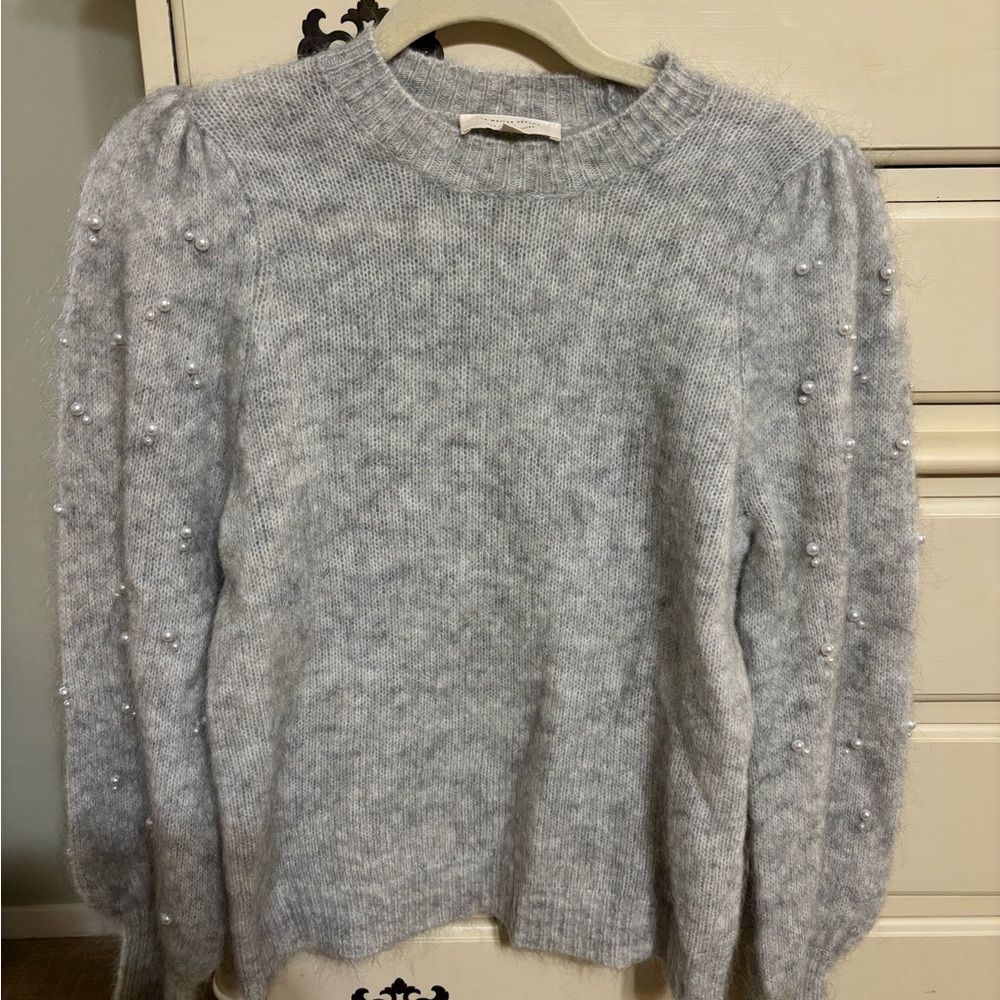 Sezane Gray Women's Sweater with Pearl Detailing
